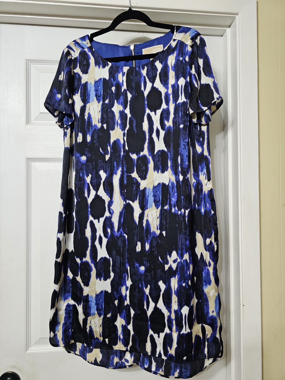 MICHAEL Michael Kors Blue, Black and White Printed Shift Dress